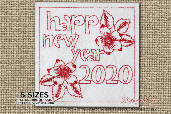 Happy New Year Floral Design Redwork Review
