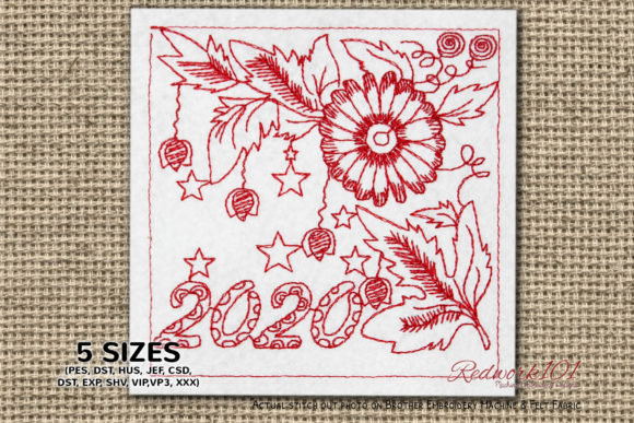 New Year Floral Pattern Redwork Review